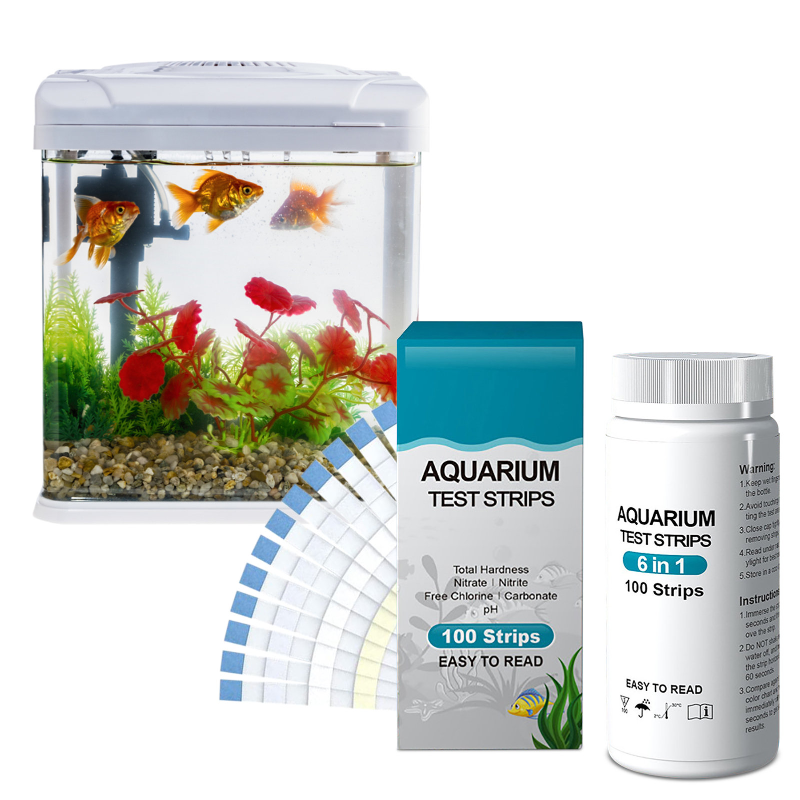 Aquarium Test Kit - 100 adet 6-in-1 Su Kalitesi Test